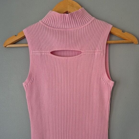Sweater Project Pink Sleeveless Mock Neck Y2K Stretch Knit Sweater Womens Medium - Picture 2 of 5